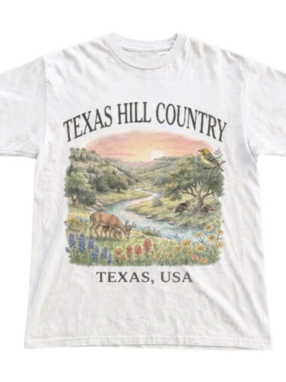 Gildan Shirt Texas Hill Country Scenic White Graphic Tee